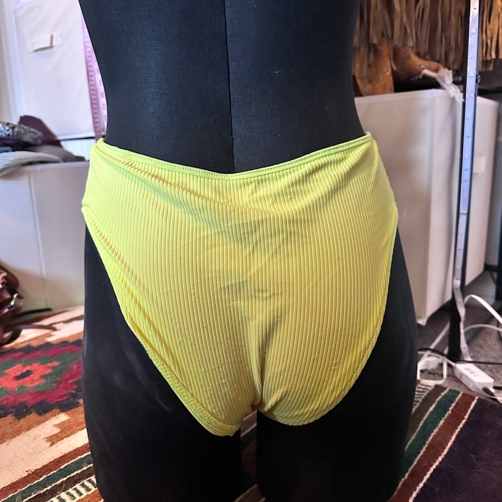 Lime Green High-Leg Ribbed Swim Bottoms - Picture 2 of 4